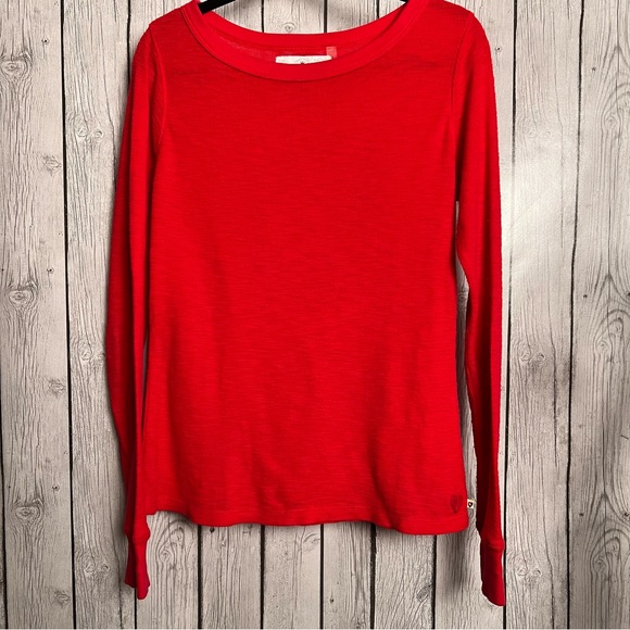 Twisted Heart Rhinestone Angel Wing Longsleeve Shirt Red Waffle Knit - Picture 2 of 6